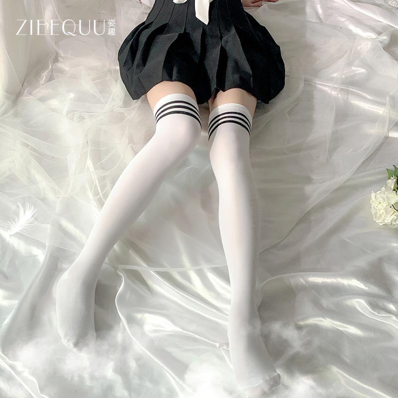 Fun Three Bars High Tube Knee Socks Jk Stockings Student Socks Japanese Thigh Socks Women's Cotton Stockings
