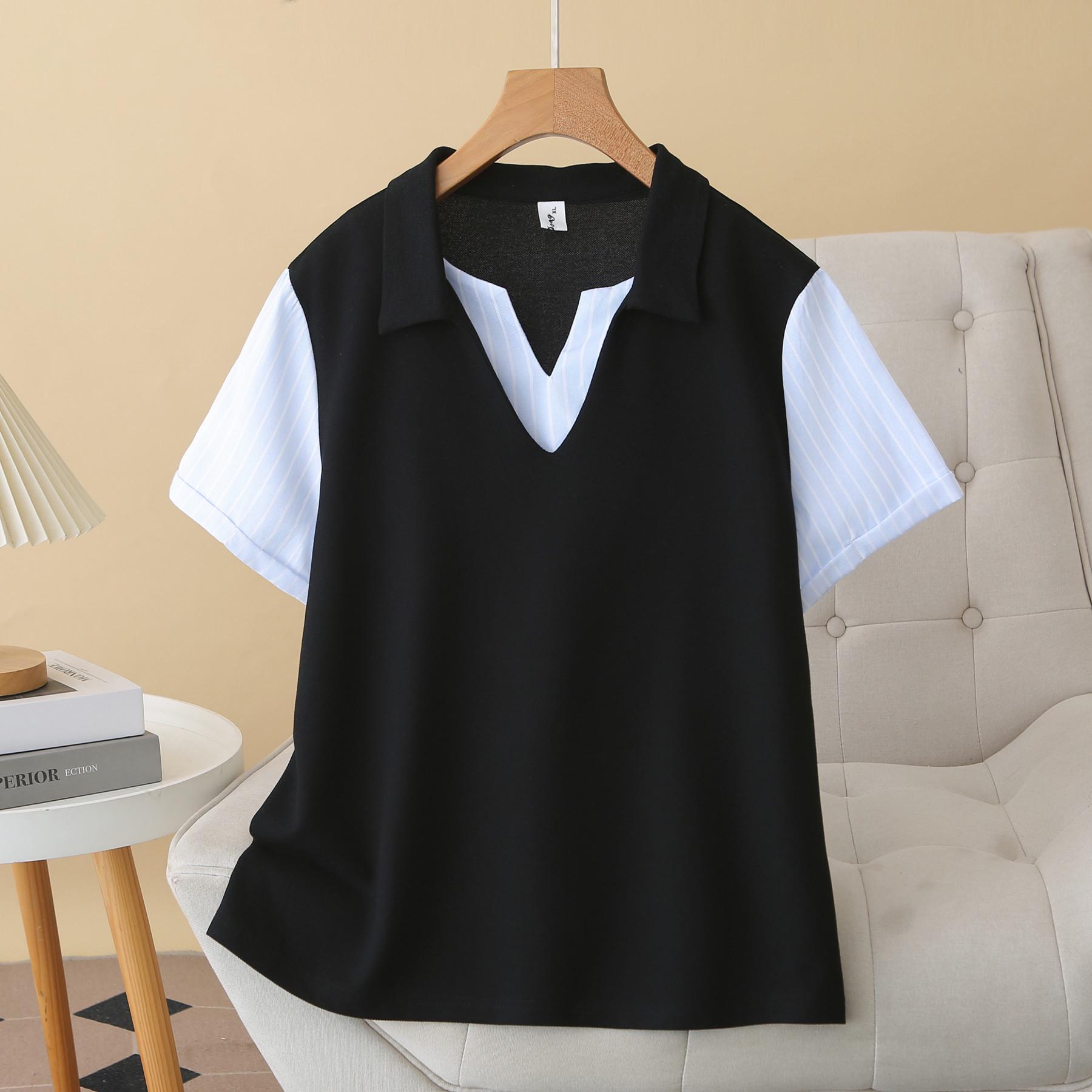 Plus Size Women s Color Block POLO Shirt - Casual Slimming Top for Summer 2026 3XL