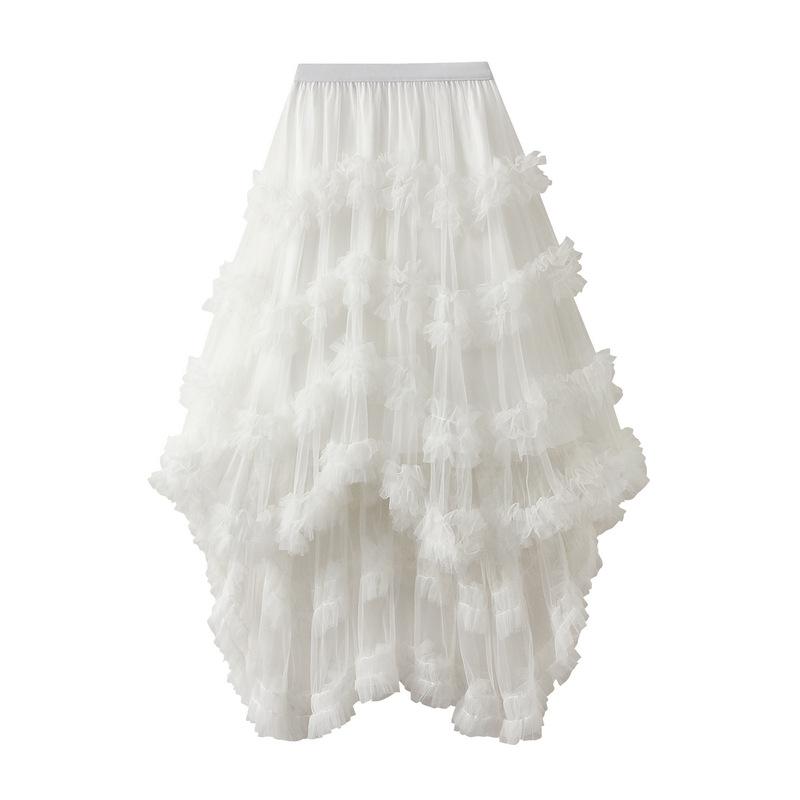 Women s Maxi Tulle Skirts Flowy Ruffle High Waisted Tiered Layered Mesh Tutu Skirt for Women A Line Fairy Tiered Skirt Midi Elastic Waist Long Skirt One size белый