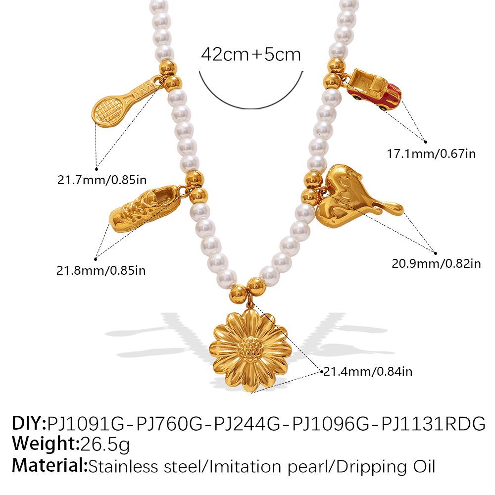 Luxo Leve Vitalidade Diversos Pingentes DIY Pulseira de Contas Brancas Colar Aço Inoxidável Redutor de Idade Doce Estilo Menina Conjunto