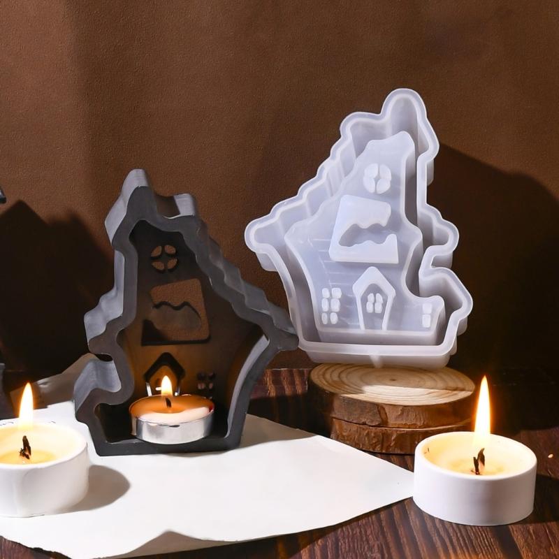 Food Safe Heat Resistant Silicone Craft Mould Create Hollow House Candle Holders Halloween Decoration