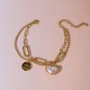 Golden Double Layer Chain Heart Pearl Charm Bracelet for Women Elegant Jewelry Gift