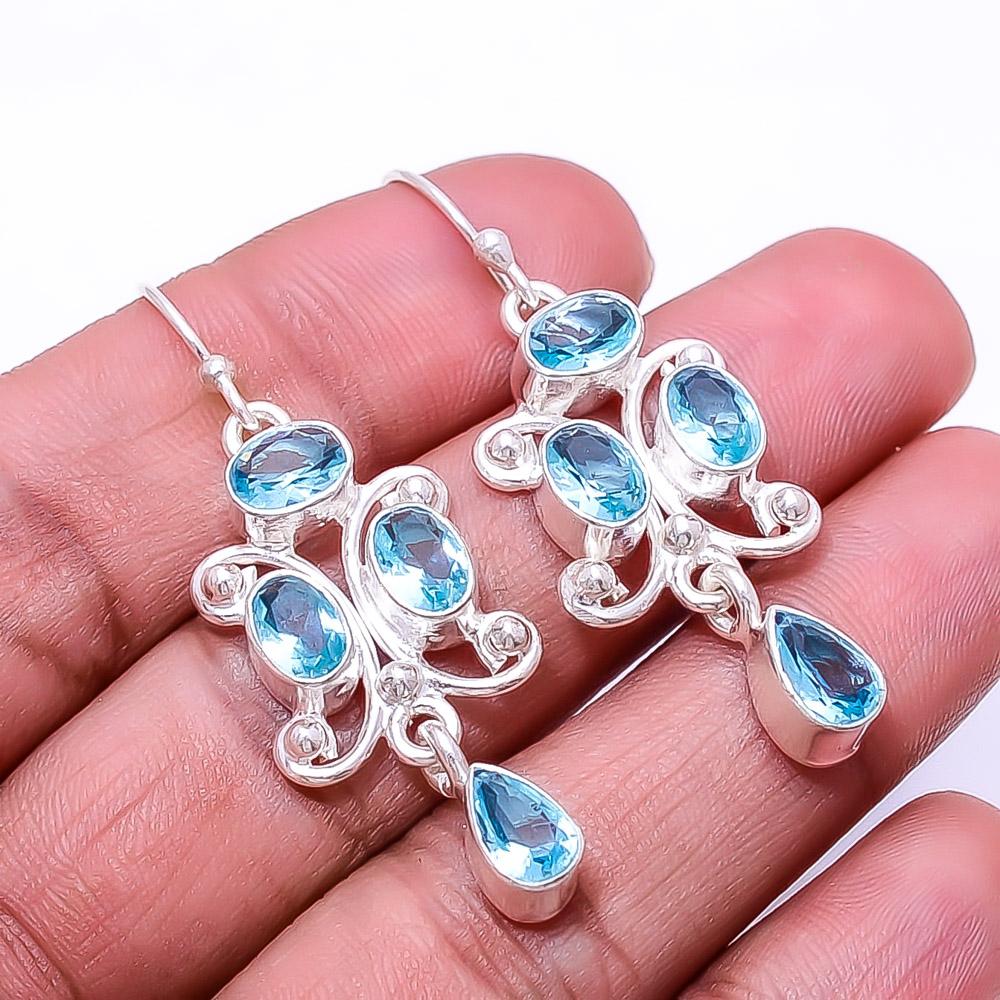 

Серьги из стерлингового серебра 925 пробы с голубым топазом, 1,95 дюйма, E802533811