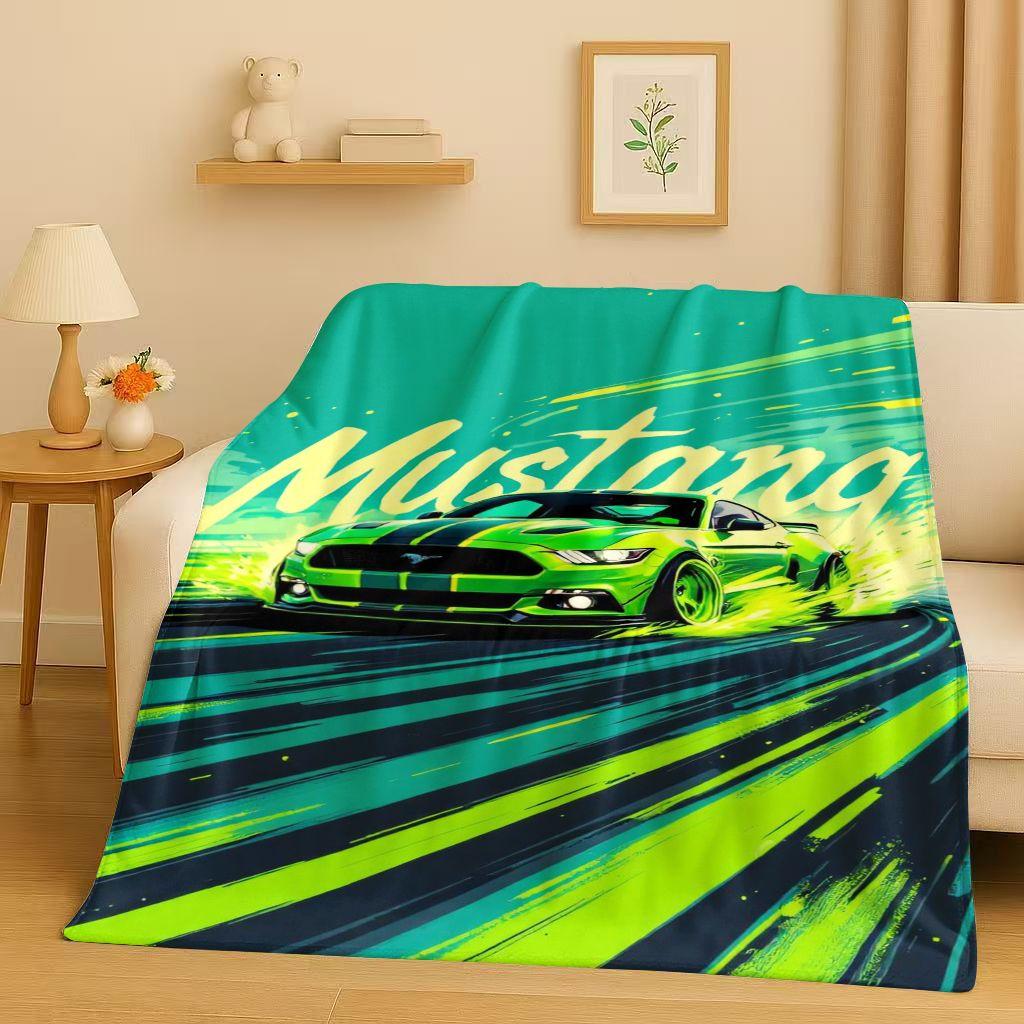 New Mustang Racing Car Logo Flannel Blanket,Ultra Soft Warm Plush Throw for Home Bedroom Bed Sofa Cover Picnic Kids Office