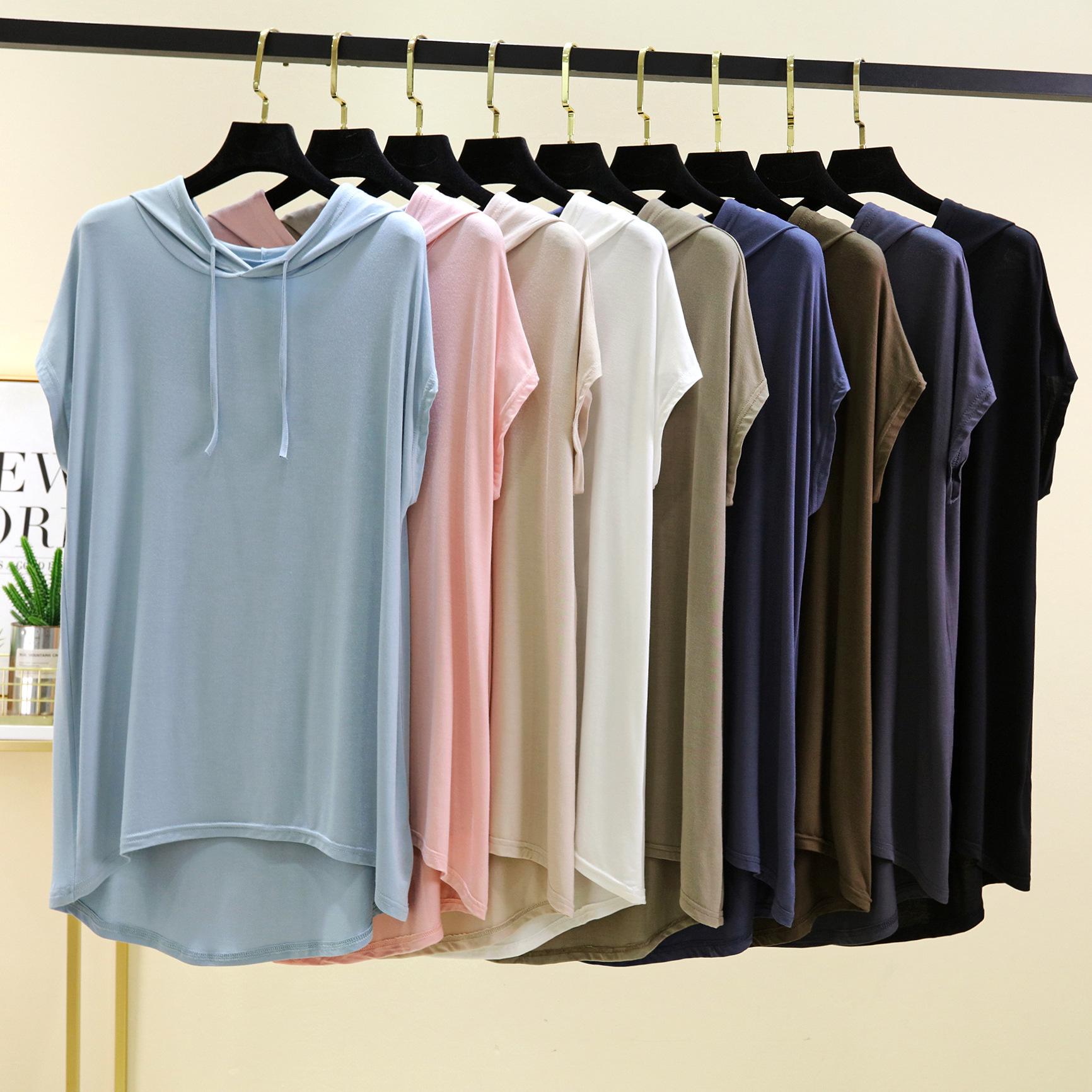 

Women s Hooded Modal Short Sleeve Sun Protection T-shirt - Spring/Summer, Plus Size, Slimming, Casual Loose Fit XL білий