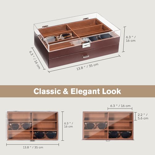 ProCase Sunglasses Case (for 12 pairs), 2-Tier Storage Box for Eyeglasses and Accessories, Acrylic Lid, PU Material, Eyeglass and Jewelry Management,
