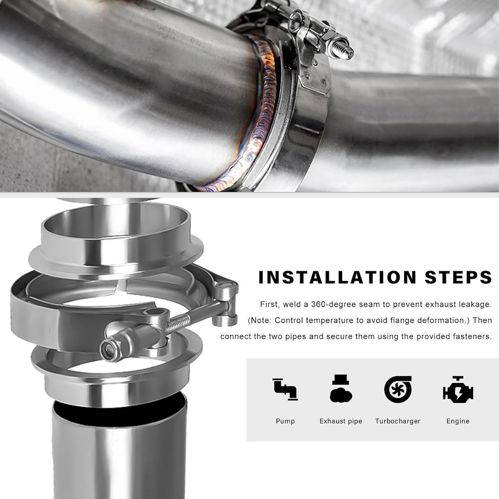 2.5 Inch V Band Clamp, Corrosion Resistant Car Stainless Steel Quick Release Exhaust Clamp, V-Band Bolt Clamps for Turbo Downpipe Exchange Exhaust
