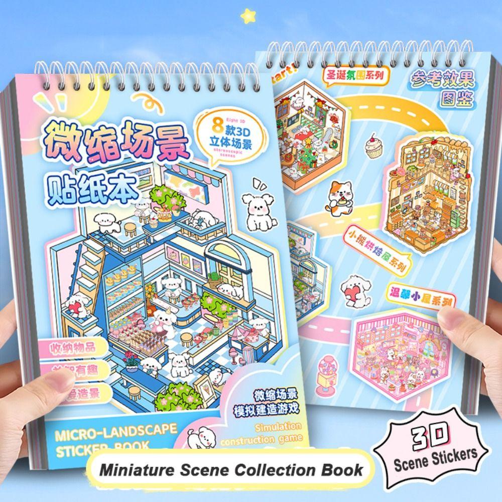PET 3D Landscape Sticker Book DIY Sticker Cabin Scene New Miniature Scene Book for Kid