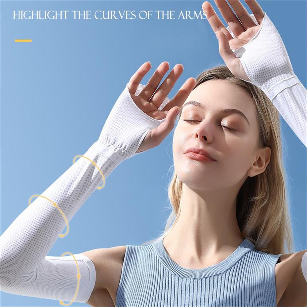 1 Pair Cooling Arm Sleeves With Thumb Hole Outdoor Ice Silk Uv Sun Protective Arm Sleeves