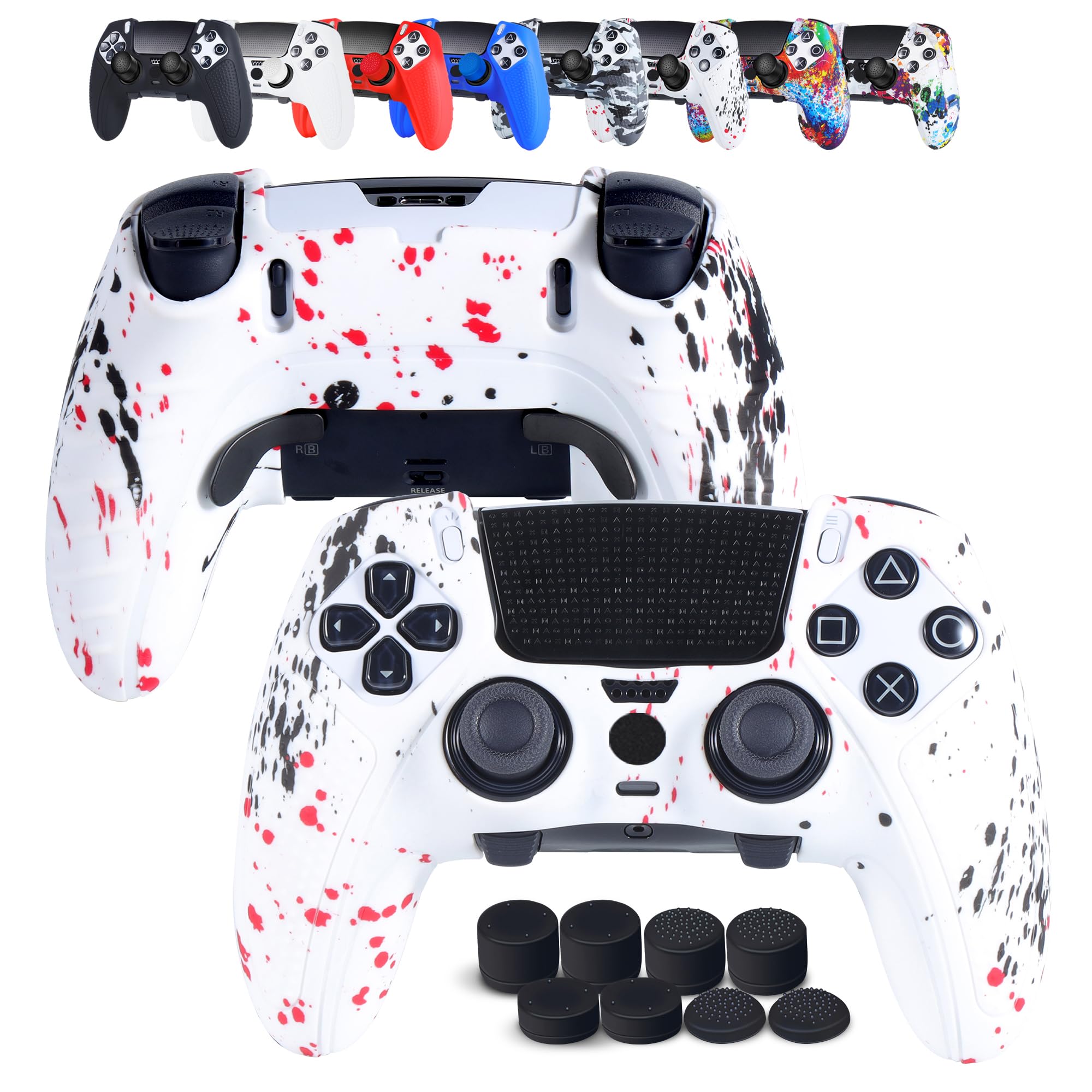 

JYXETOV Контролер PS5 Edge Ергономічний Силіконовий Без 8 Кнопок Заряджається з Оригінальним Принтом Чохол, Захист, Ковпачки, Зарядний пристрій, Нековзкий Дизайн,