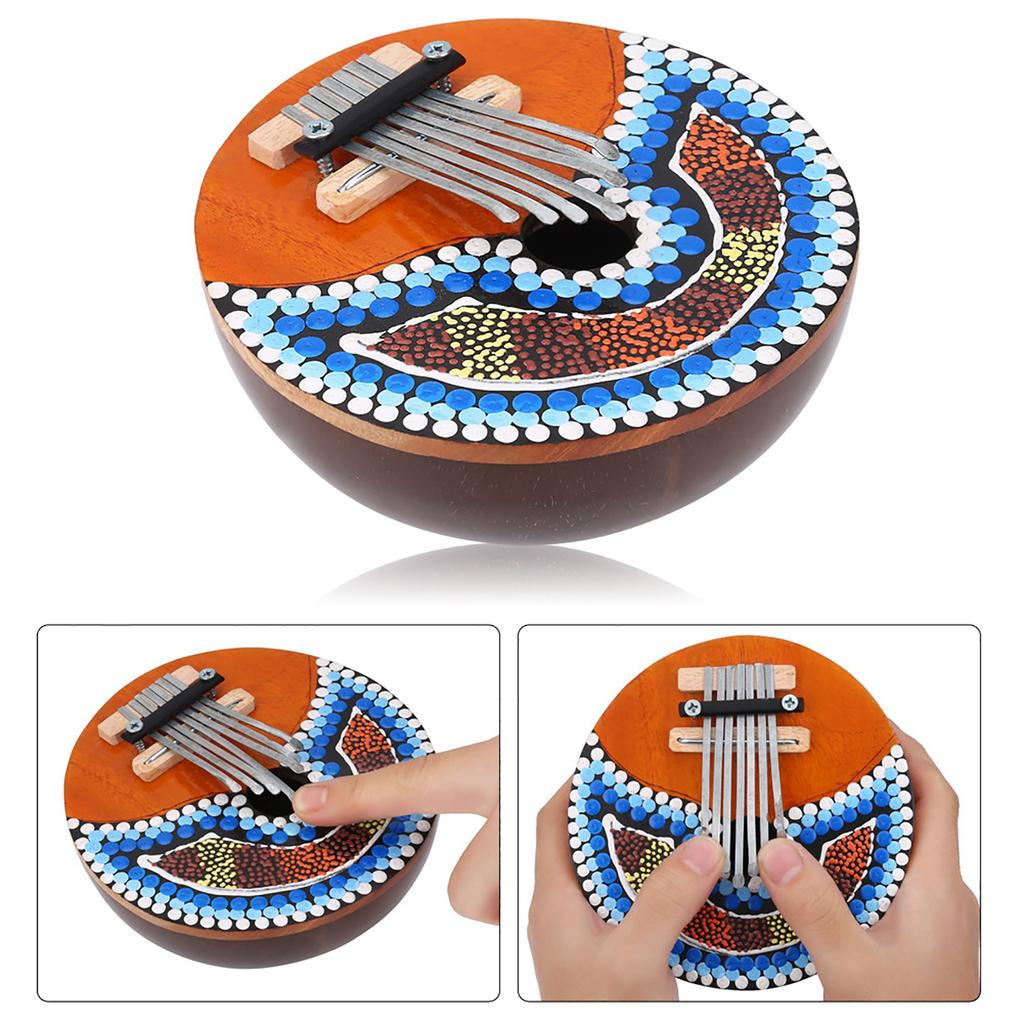 7 Key Tuneable Coconut Shell Mbira Portable Finger Thumb Piano Musical Instrument