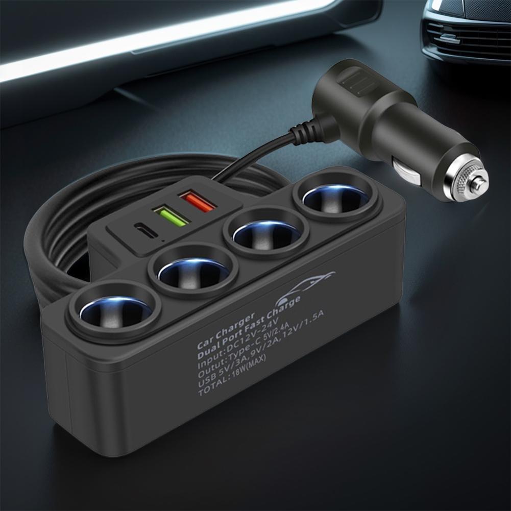 QC3.0+PD 3.1A Car USB Charger 12V-24V 4-Socket Car Cigarette Lighter Splitter 120W Phone Power Adapter USB Phone Charger Adapter