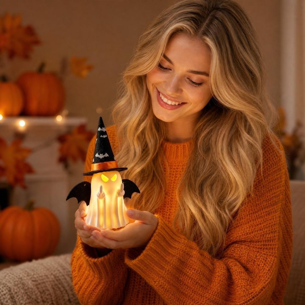 Halloweenová figurka s gestem prstu a srdce pro sezónní domácí dekoraci
