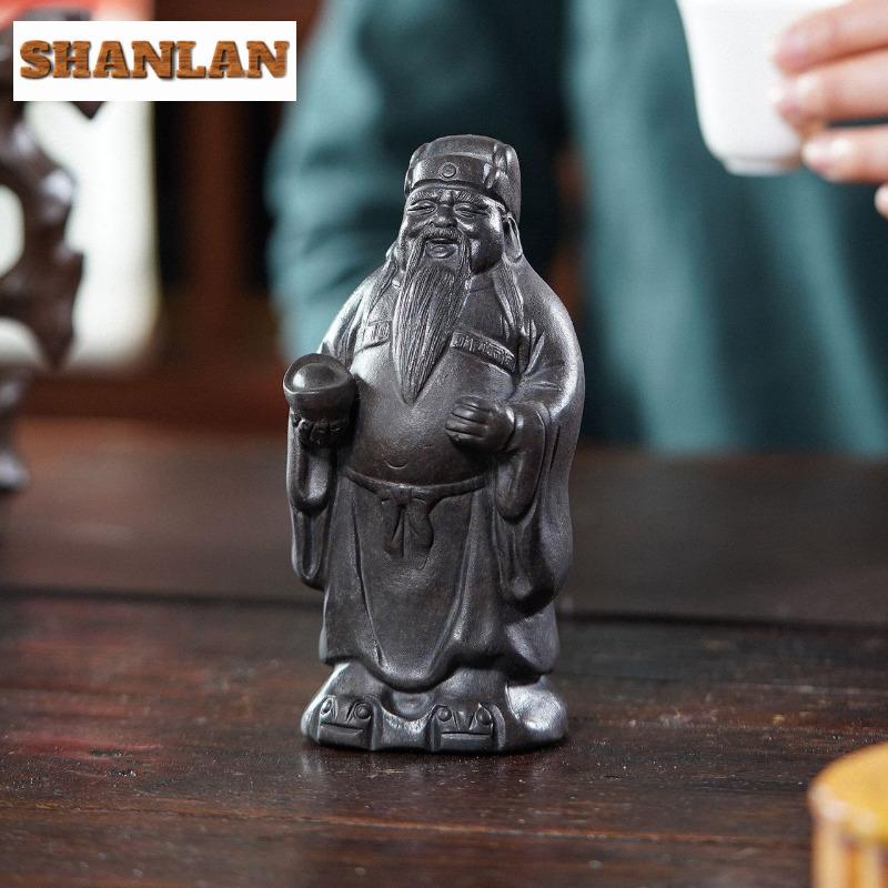 Yixing Zisha God Of Wealth Tea Pet Elegant Tea Spirit Tea Figurine Play Toys Tea Statue Ornaments For Tea Accessories Craft Gift
