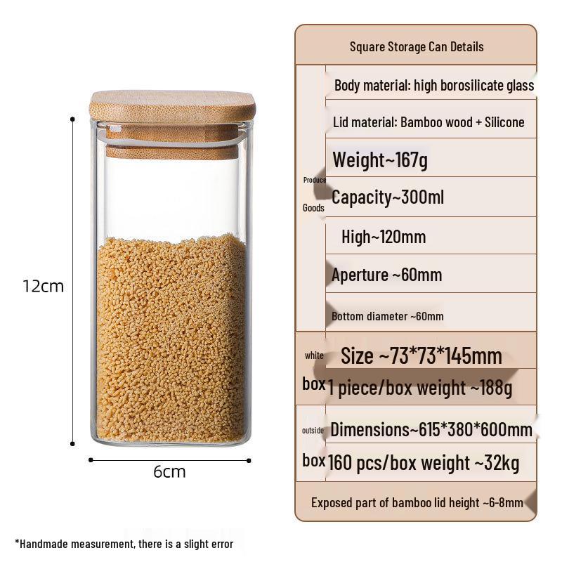 Square Borosilicate Glass Storage Jar for Coffee, Tea, Grains & Bracelets