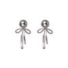 Women's Cool-Toned Gray Pearl Bow Stud Earrings - Luxury Fashionable Cold Style Ear Jewelry