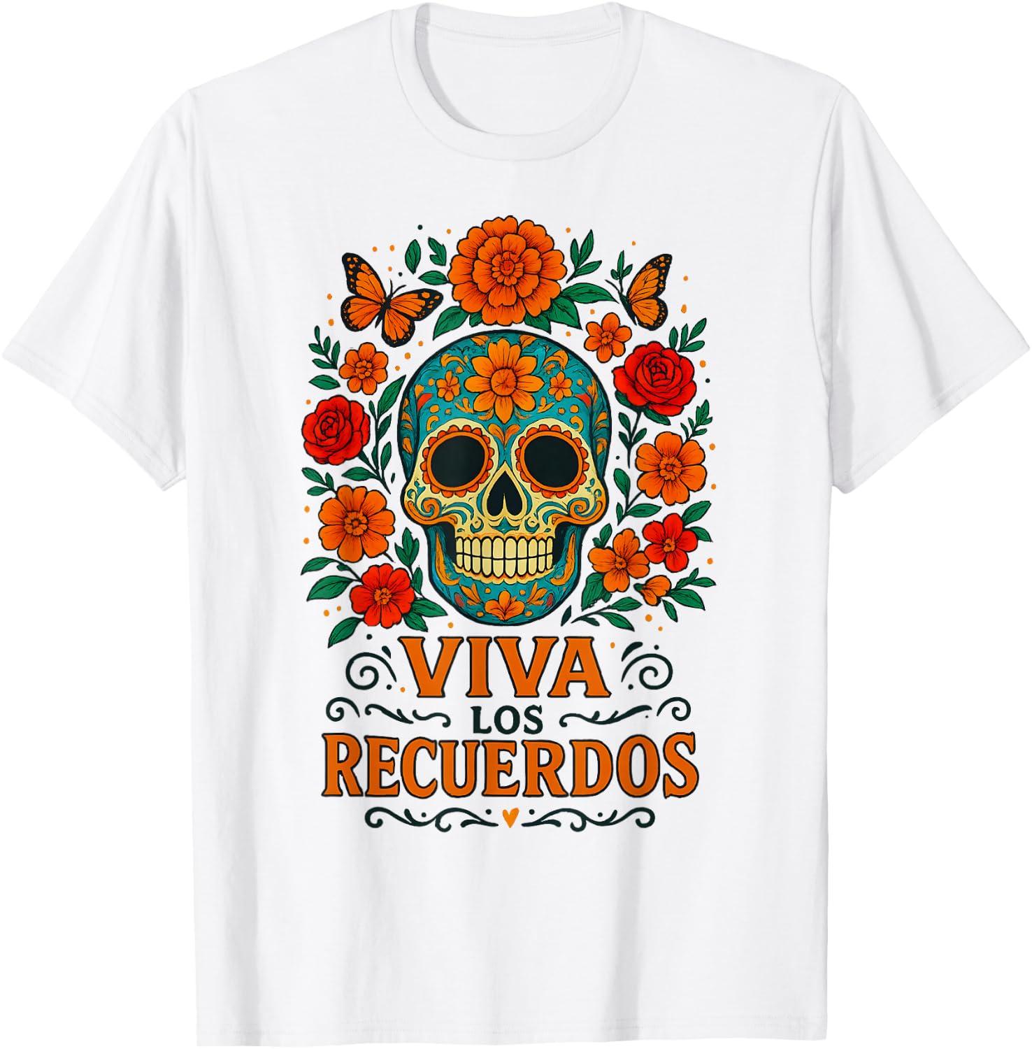 Sugar Skull Day of The Dead Colorful Calavera Floral T-Shirt XL