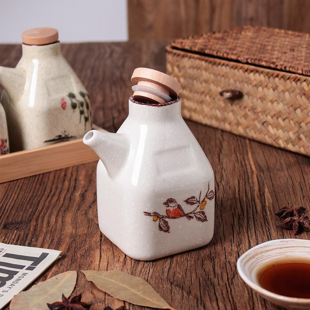 Retro Storage with Bamboo Lid Creative Spice Jar Condiment Container Seasoning Box Cruet Pot