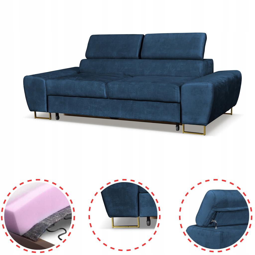 Sofa Couch Bosso Living Room Family Furniture Navy Blue Reg Headrest