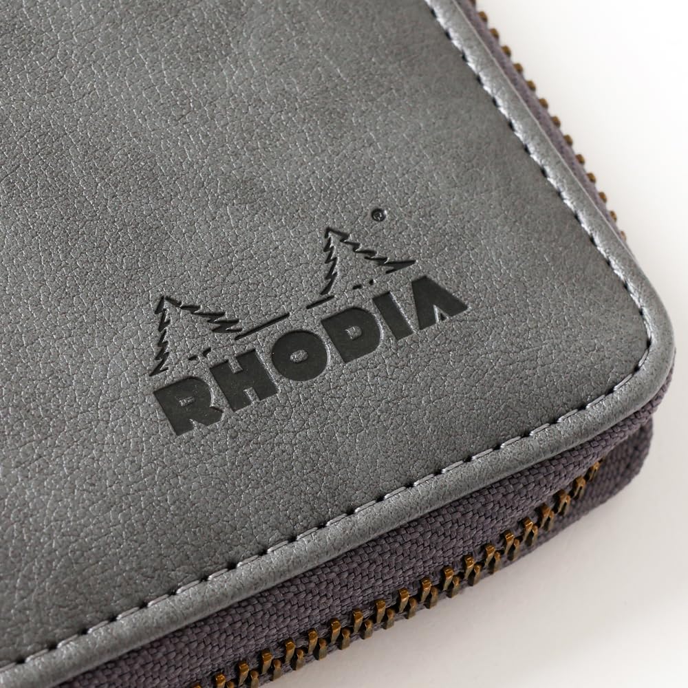 Rhodia Notepad Synthetic Leather PU Round Zip Case One Rhodia 16 5mm Orange Black (Includes No. Grid) (cf16purzbk)