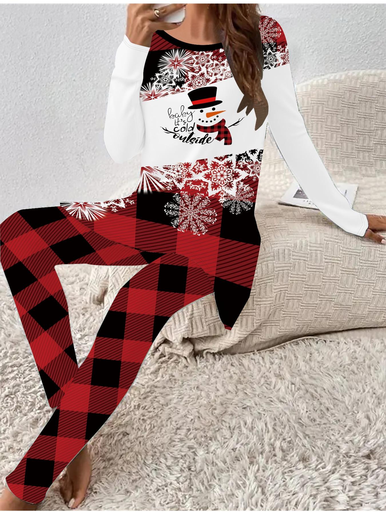 

Евро-американская мода 3D Рождественский принт Женский четырехсезонный комплект из двух предметов: футболка с длинным рукавом + длинные брюки. Идеальный подарок на Новый год и Рождество 8XL чёрный