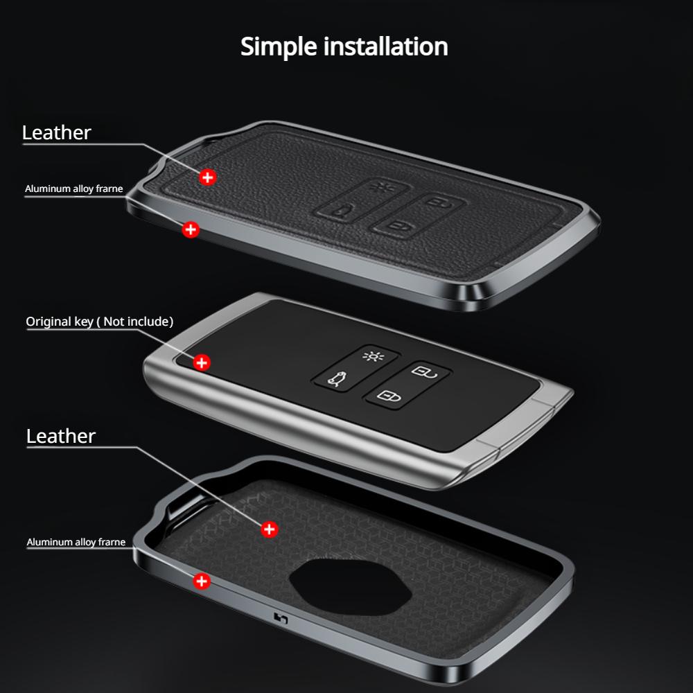 Alloy Leather Car Key Case Cover Shell For Renault Koleos Captur Megane Clio Scenic Talisman Arkana For Dacia Sandero Card Fob