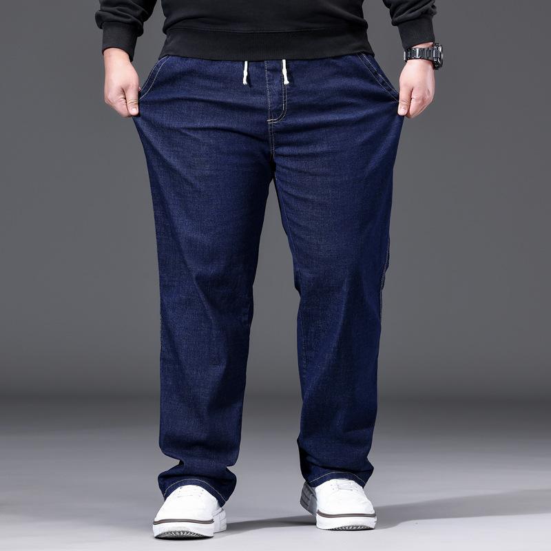 Plus-size men s jeans: loose-fit, straight-leg, elasticated waist, wide-leg, high-waisted men s trousers L синий