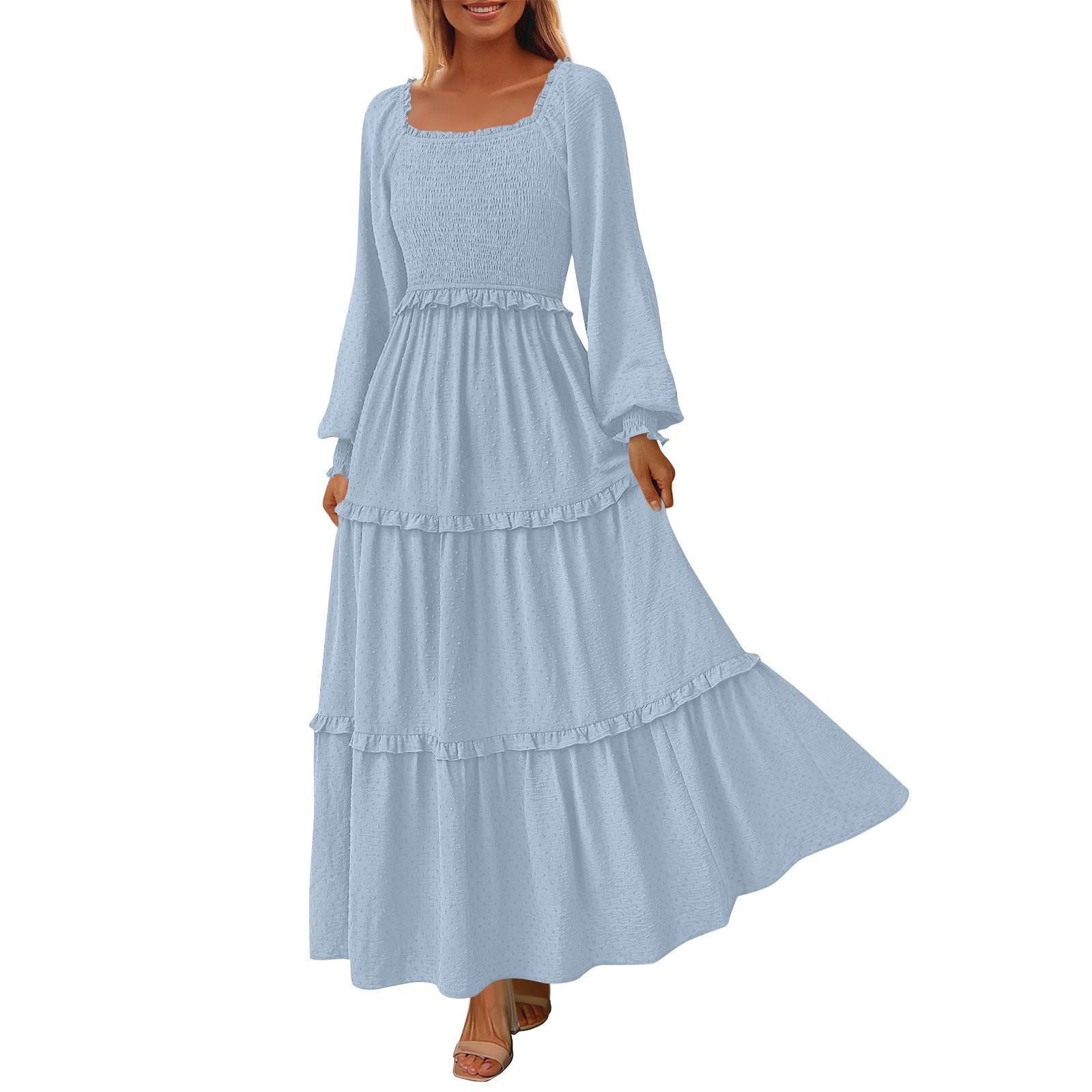 

Женские повседневные платья с квадратным вырезом в горошек, многослойные, с длинным рукавом и усадочными карманами M