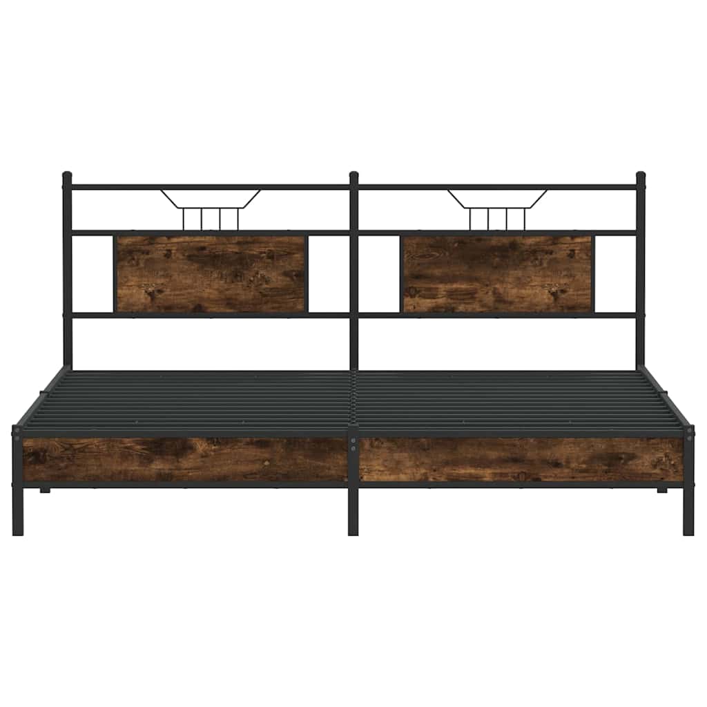 Bed Frame Without Mattress Smoked Oak Finish 183 X 203 Cm Engineered Wood