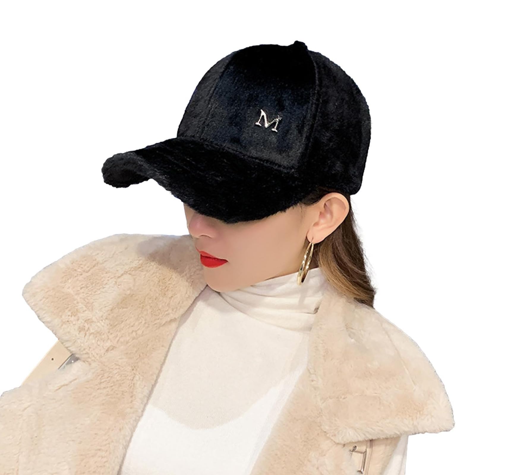 

Cap Winter Deep Cap Cute One Point Fluffy Fluffy One Point Hat Warm Free [Morris coo] Women s (JP, Alphabet, Size, Black)