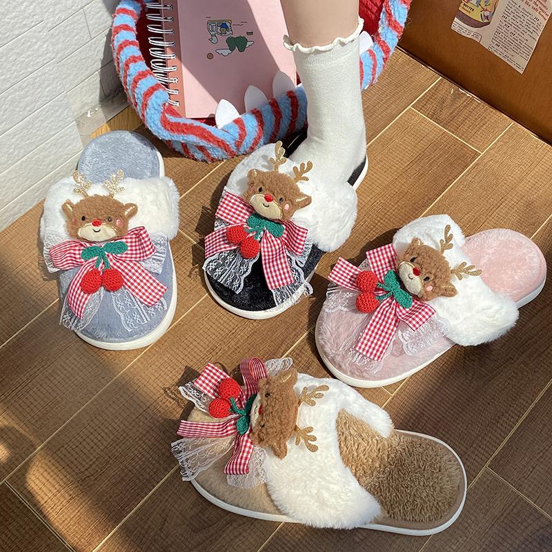 Fashion 2025 New High Quality Fashion Cute Cartoon Elk Slippers Lovely Soft Christmas Slippers Casual Comfortable Plush Bedroom Shoes