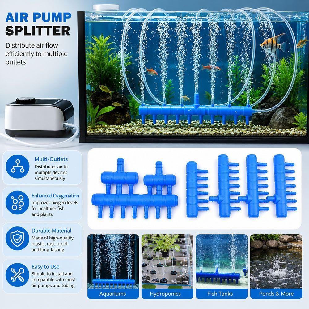 10Pcs Plastic Aquarium Air Splitter 4/5/8mm Oxygen Gas Diverter  for Fish Tank Air Pump Oxygenation