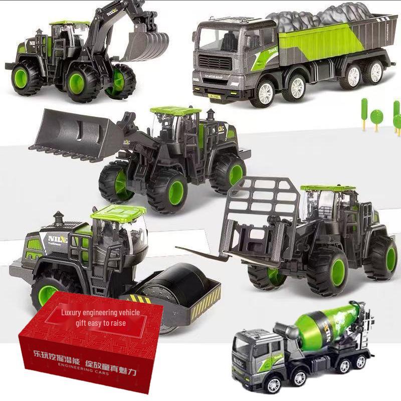 Children's Alloy Construction Vehicle Set: Excavator, Snowplow, Crane, Mixer Truck Simulation Toys