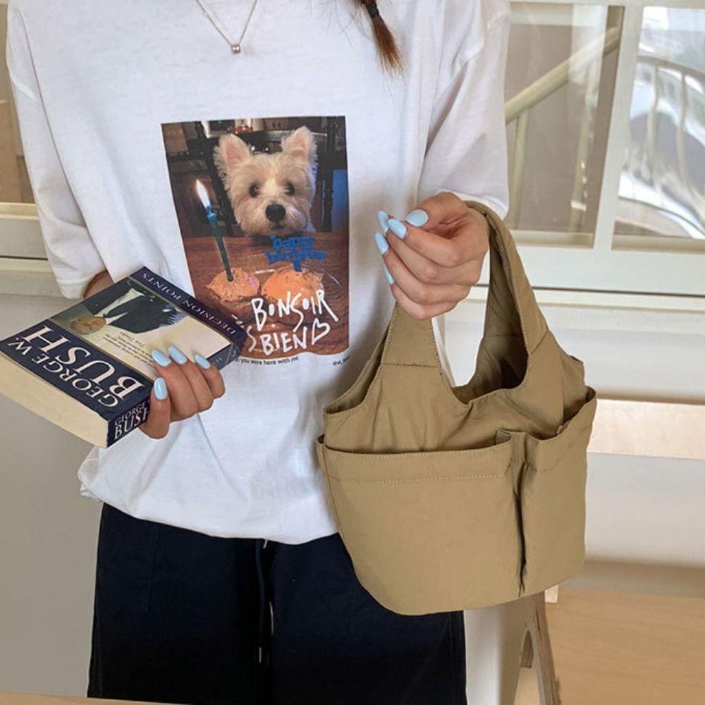 Multi-pouch Simple Commuting Tote Bag Large Capacity Solid Color Handbag Folded Bucket Bag  Unisex