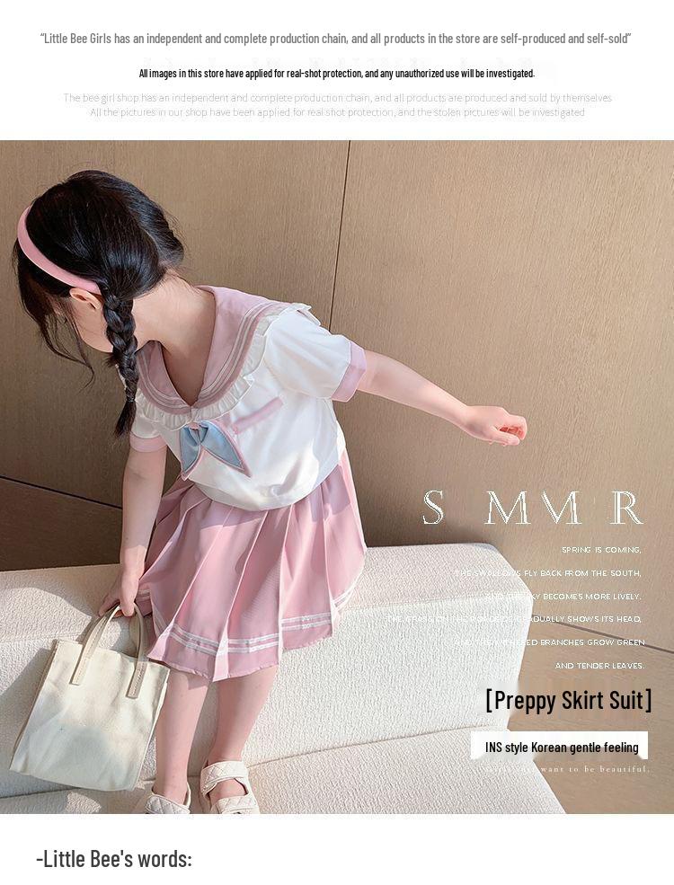 2025 Girls' Summer JK Uniform: Pleated Skirt & Shirt Two-Piece Set