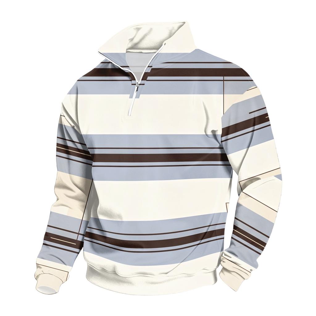 Men's Casual 1/5 Zip Stand Collar Sweatshirt Printed Pullover for Everyday Wear
