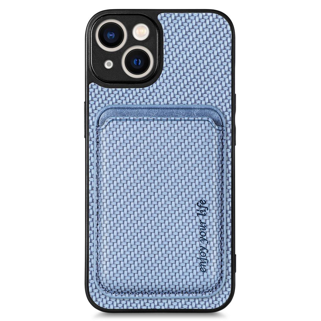 Carbon Fiber Phone Case for iPhone 15,Leather+PC+TPU Cover with Detachable Magnetic Card Holder