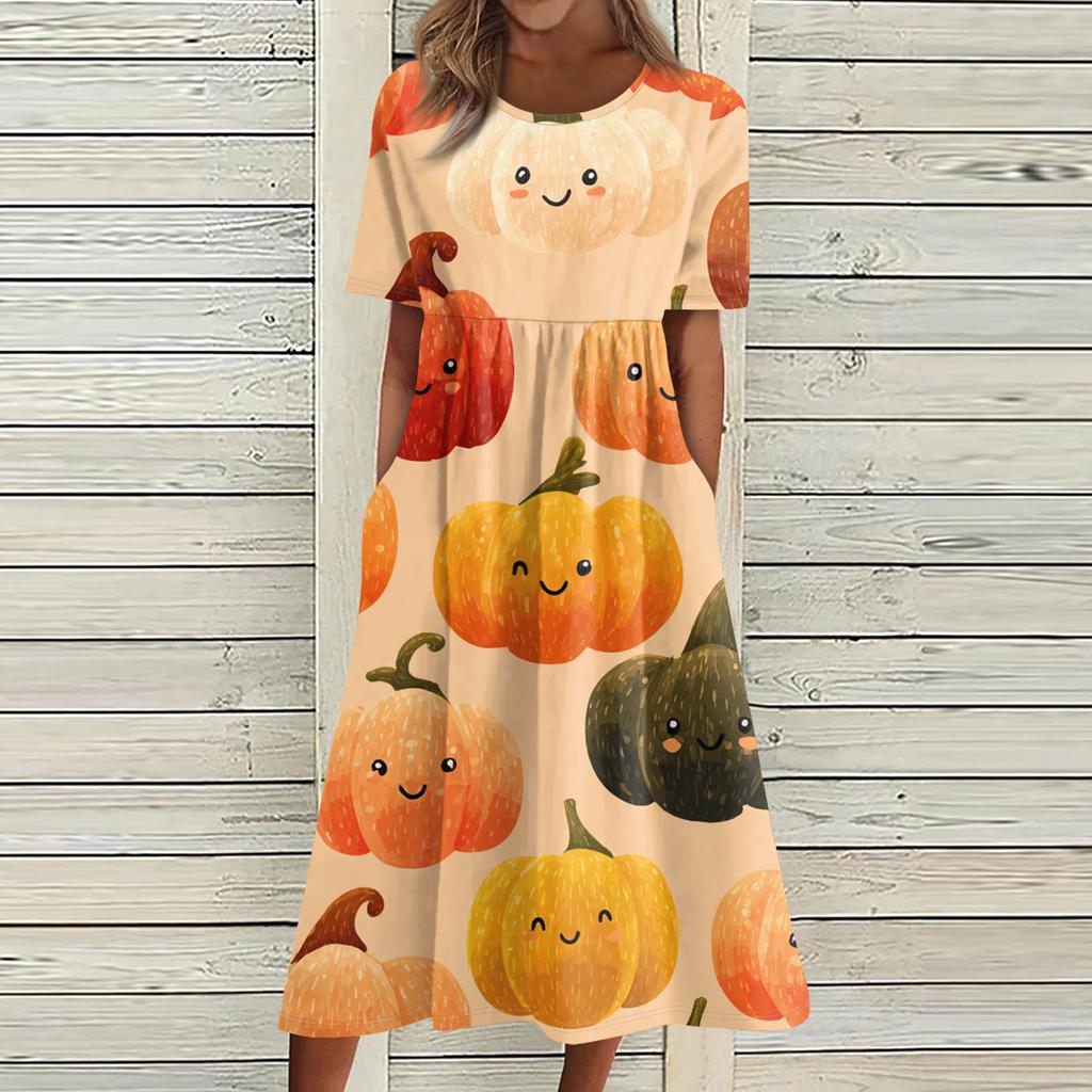 Summer Dress For Women Casual Printed Short-Sleeve Beach Swing Dress