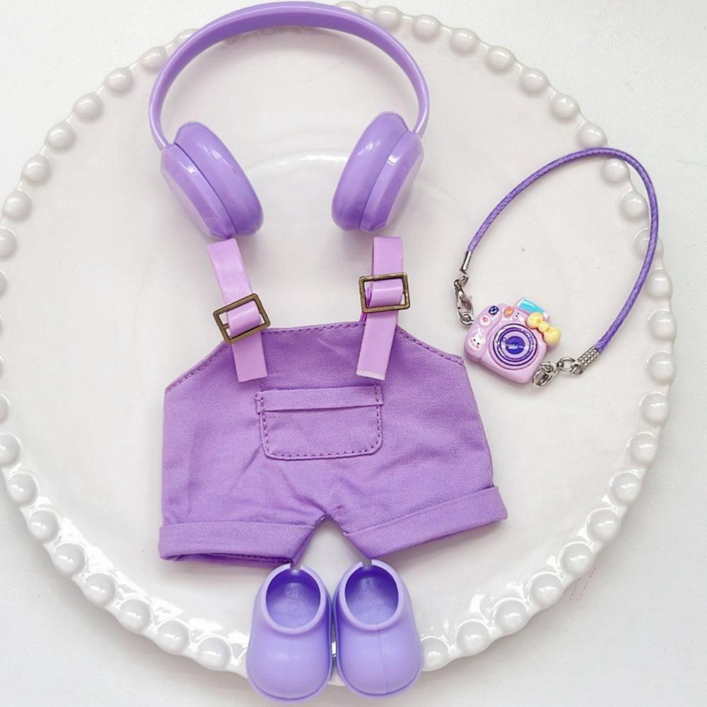Doll Clothes Set with Overalls/Headphones/Camera/Shoes for 17cm 1st/2nd/3rd Dolls Costume Figure Outfit (No Doll)
