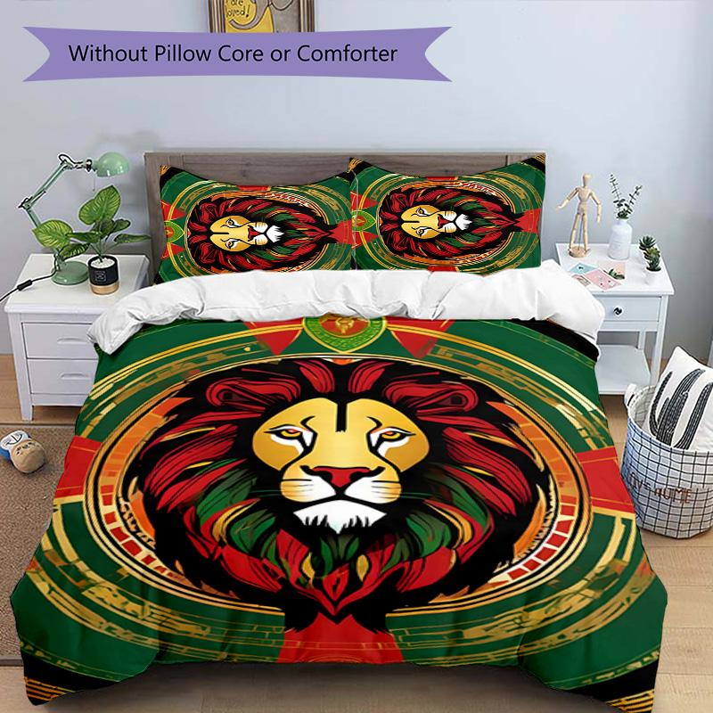 Rastafari Lion of Judah 3pcs Bedding Set Duvet Cover Closure Includes 1 Duvet Cover & 2 Pillowcases for All Seasons Bedroom Home Dorm Decor
