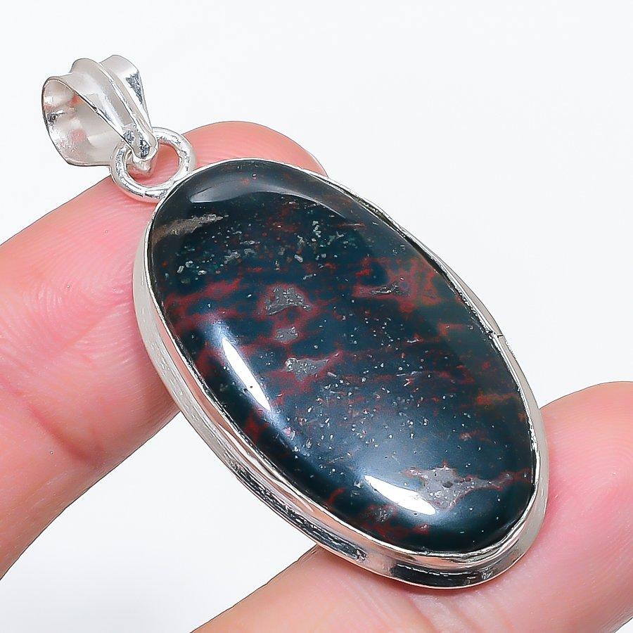 Natural Bloodstone Gemstone 925 Sterling Silver Jewelry Pendant 2.05" y1O38