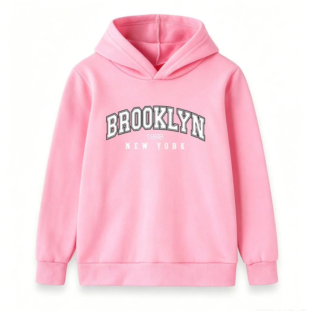 Kids Boys Girls Hoodie Sweatshirt, Retro BROOKLYN New York 1998 Letter Print Pullover Top, Casual Long Sleeve Lightweight Hooded Sweatshirts for