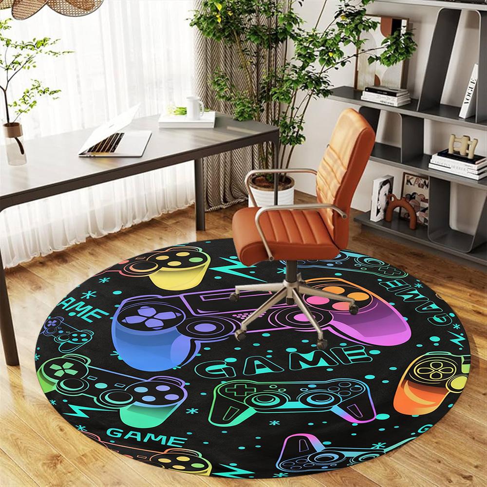 1PC Game Controller Round Chair mat Area Rug - Non-Slip, Floor Mat for Office, Bedroom, and Indoor Decor -Gift D1127197