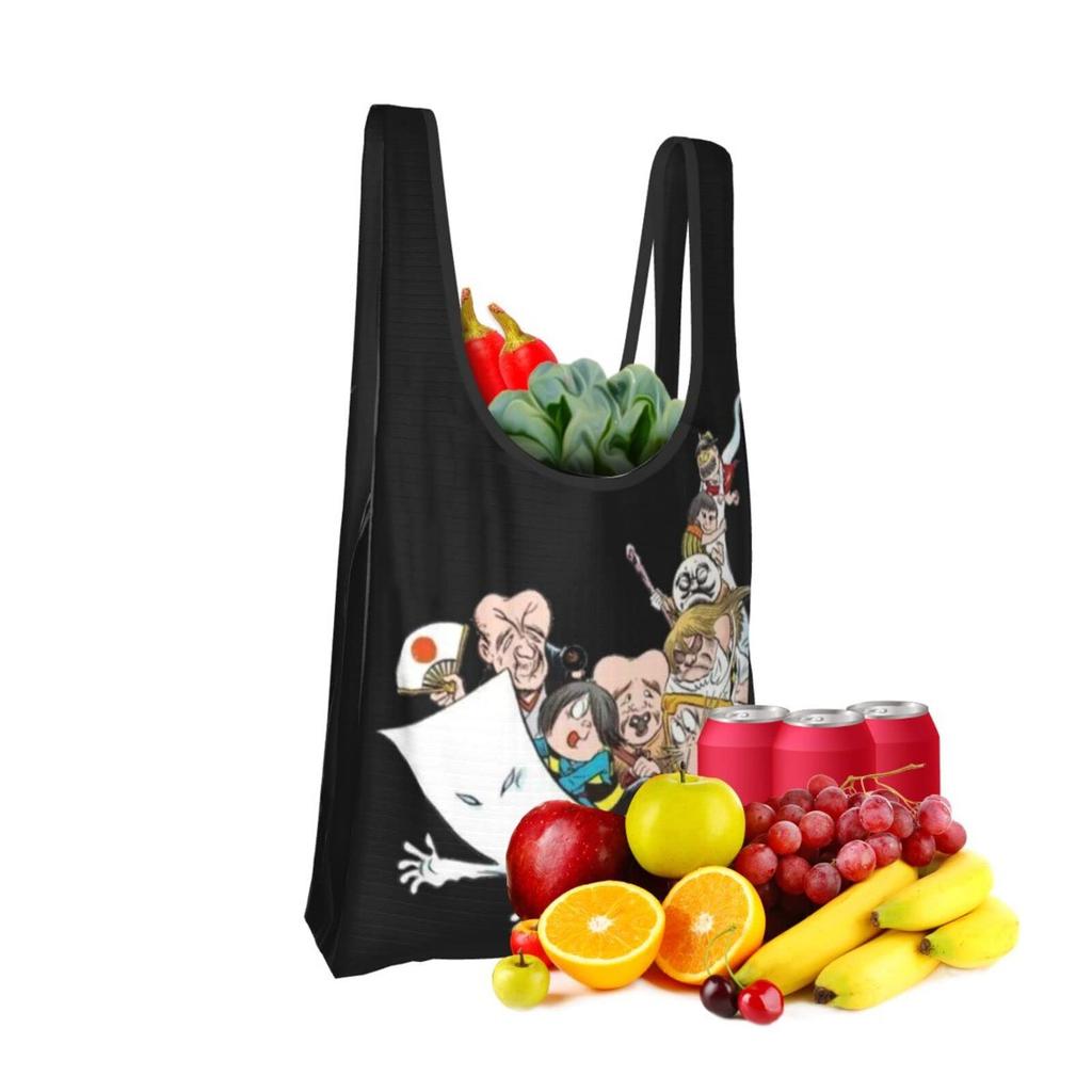 Gegege no Kitaro eco bag, large capacity foldable eco bag, popular lightweight waterproof shopping bag, stylish multi-functional tote bag for women an