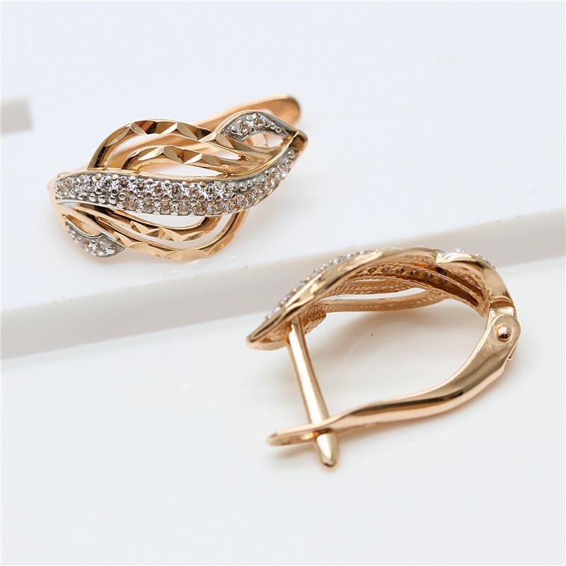 Exquisite Pure 585 Purple Gold Russian Color Gold Zircon Earrings Fashion Luxury Temperament Rose Gold Ear Jewelry
