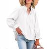 Spring and Autumn New Women's Elegant and Sweet Loose Casual Lantern Sleeve V-neck Ruffle Shirt