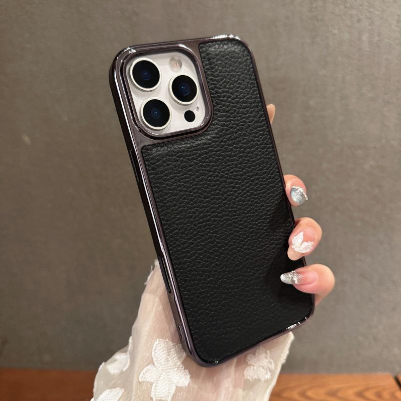 

Electroplated Frame Lychee Pattern Phone Case for iPhone 12-17 Pro/Plus 14 Pro Max