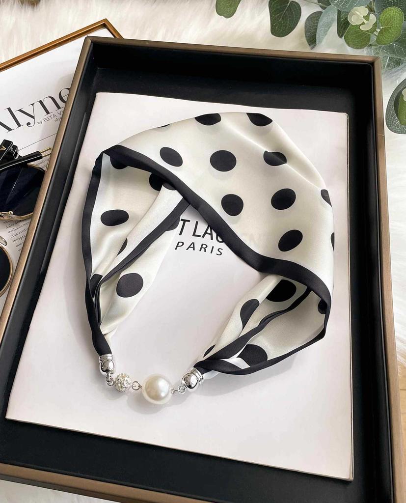 Magnetic Buckle Silk Scarf Headband Internet Celebrity New Magnetic Buckle Bracelet Small Long Women's Summer Casual Necklace Diamond Neck Band