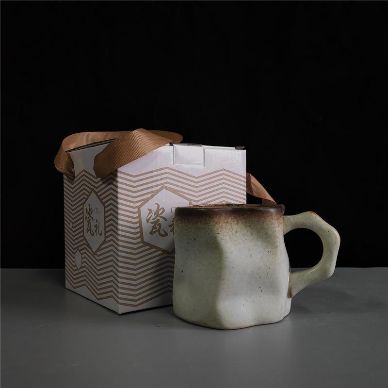 Cană de cafea retro creativă din ceramică grosieră, lucrată manual, cadou, cană ceramică, cutie cadou, pachet cadou de valoare ridicată
