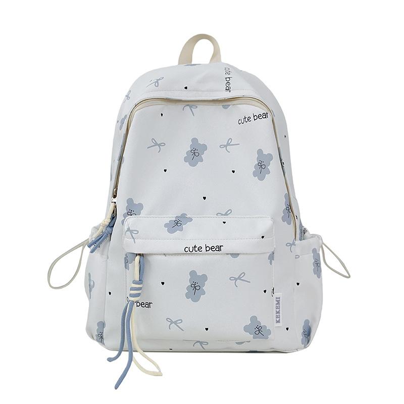 Cute Bear Print Backpack for Women and Girls Fashion School Travel Daypack with Front Pocket